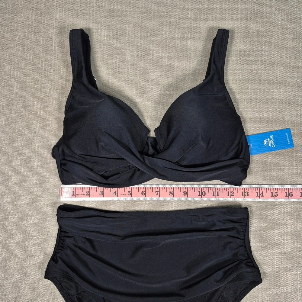 Cupshe‎ Womens Black Underwire High Waisted Ruched Bikini Set Size M New NWT